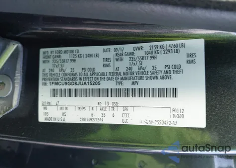 2018 Ford Escape Se z USA, uszkodzony, nr VIN 1FMCU9GD8JUA15205